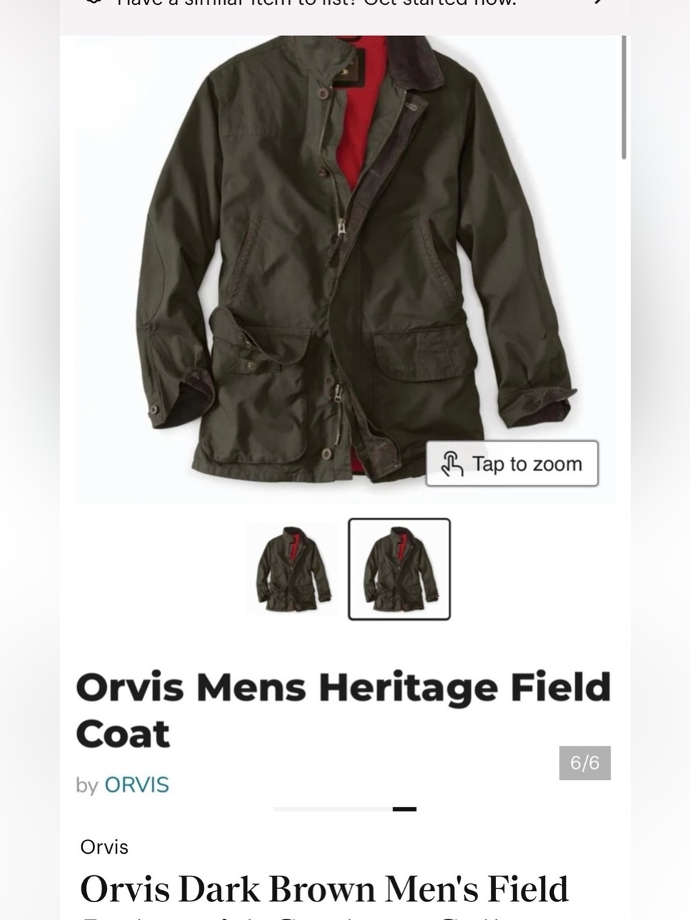 Orvis Dark Brown Men's Field Jacket with Corduroy Collar  Large
